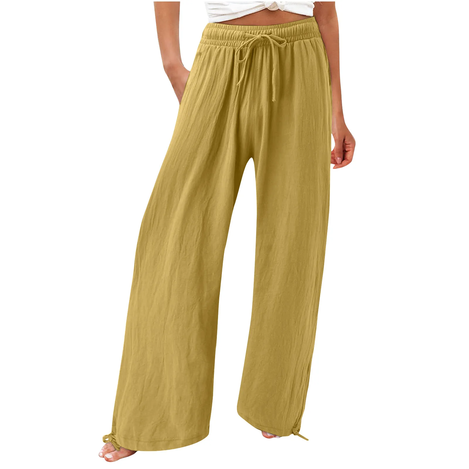 Women Loose Wide Leg Summer Pants Drawstring Beachwear