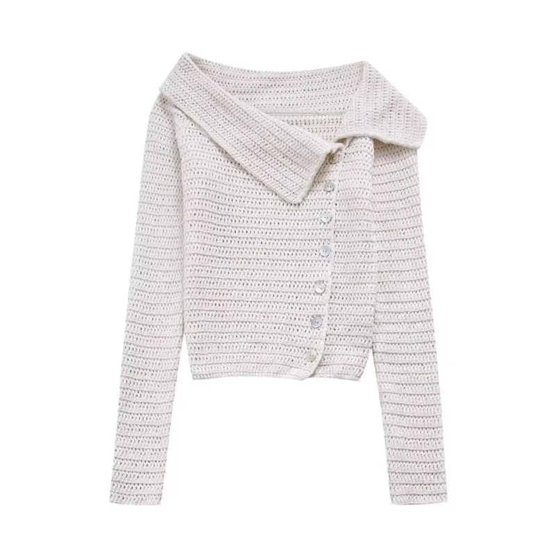 

TRAF Long Sleeves Blouses Eam Hollow Luxury Brand Off the Shoulders Japanese Vintage Style Side Buttons Deat Sexy Casual Shirt