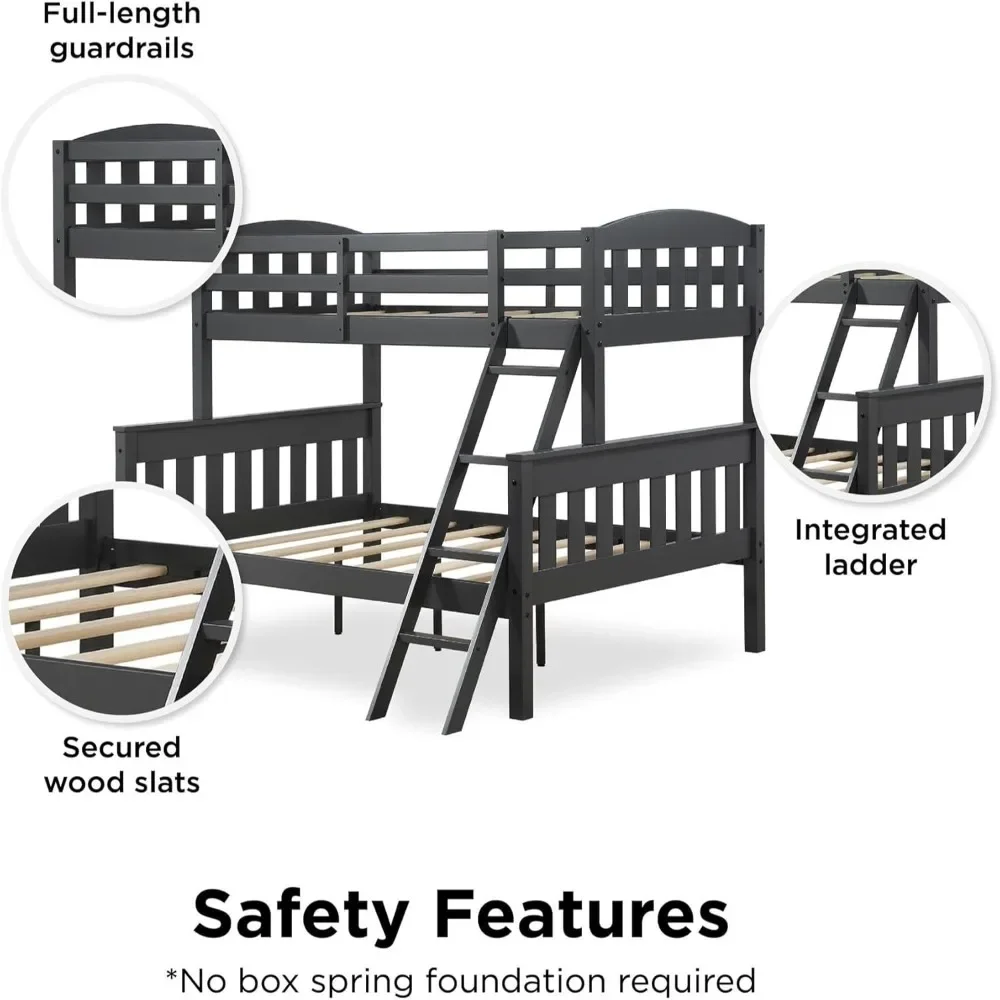 NEW-DHP Airlie Convertible Wood Bunk Bed Twin Over Full Size, Stackable and Detachable Bed Frames for Kids, Teens, Angled Ladder