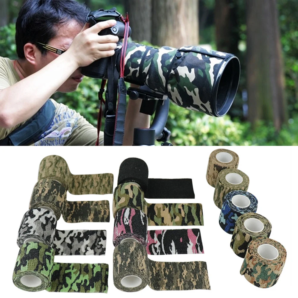 

1/12 Rolls Self-adhesive Non-woven Camouflage Hunting Camo Tape Bandages4.5mx5cm Non-woven Fabric Durable Hunting Supplies