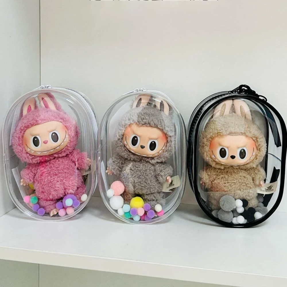 Plush Dolls V1 V2 Labubu Protective Cover 17cm Cotton Sitting Bag Transparent Dustproof Hanging