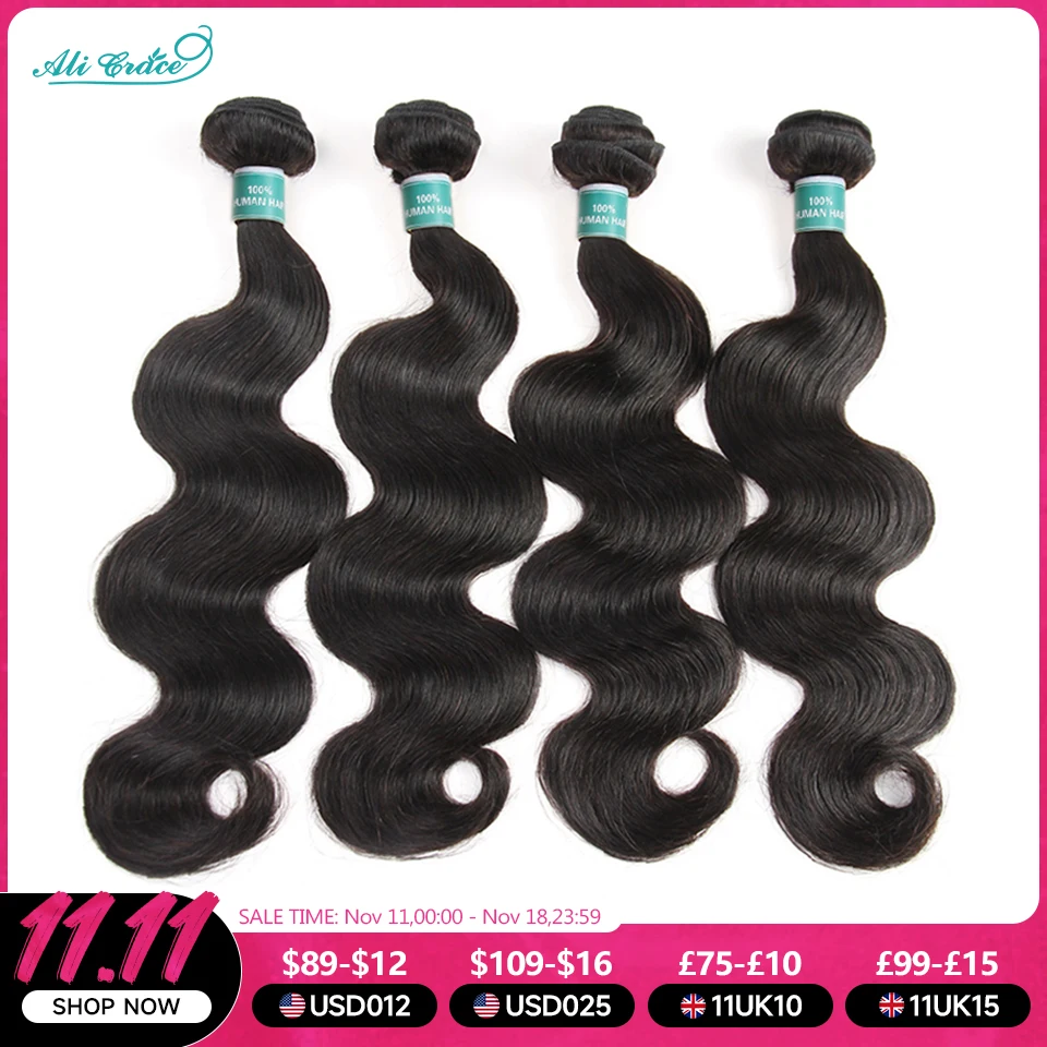 Human Hair Extensions ALI GRACE Hair Brazilian Body Wave Hair 4 Bundles Human Extentions Remy Natural Color Body Wave Human 10-28 inch