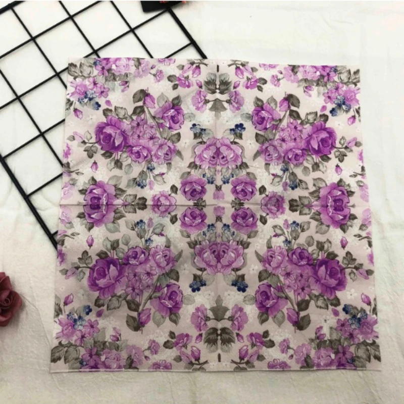 Colourful Printed Napkins 2 Ply Purple Flowers Lipstick Paper Western Restaurant Wedding Wine Glass Flower Paper 20pcs/pack 33cm