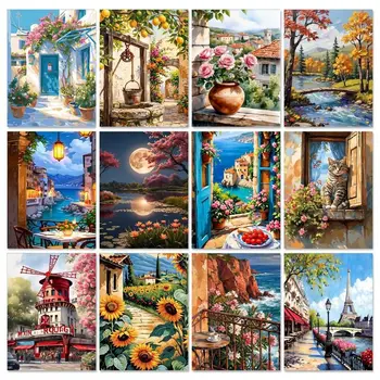 GATYZTORY Pittura con i numeri, disegno di paesaggi su tela, kit fai da te per dipinti con i numeri, dipinti a mano su tela, decorazione per la casa