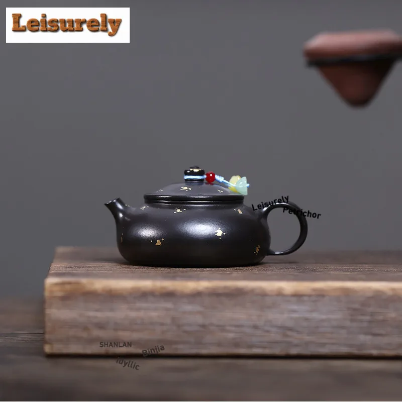 150ml Yixing Purple Clay Teapots Handmade Sprinkle Gold Black Pot Raw Ore Dahongpao Mud Tea Maker Kettle With Infuser Zisha Tea