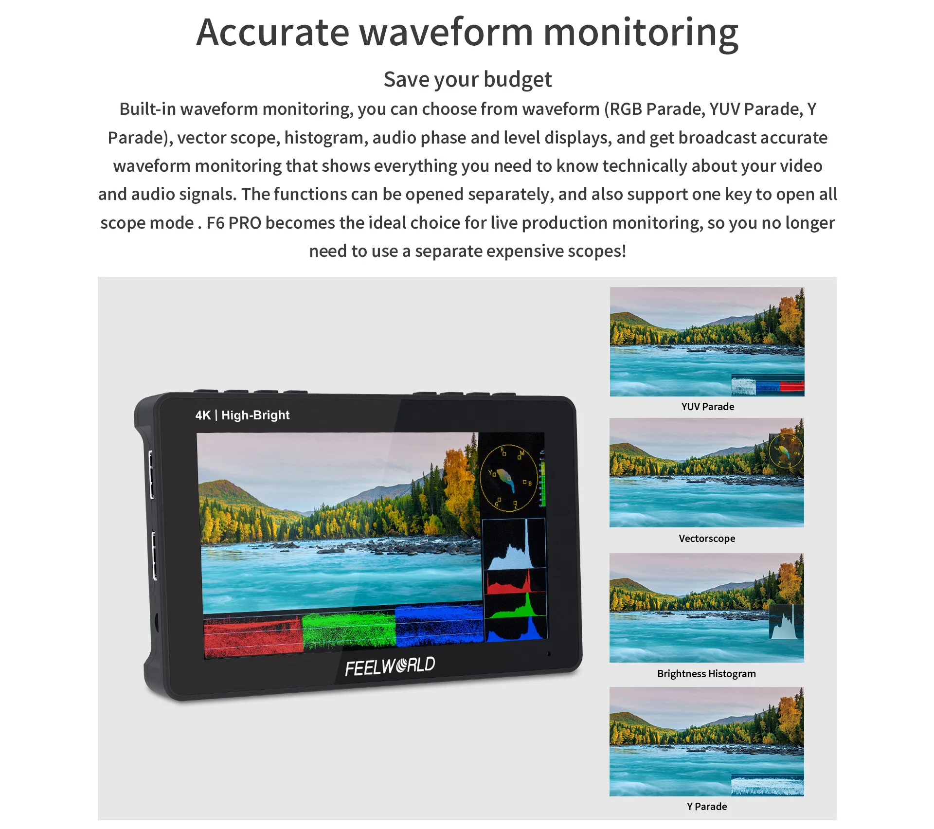 F6 Pro 5.5 Inch Touch Screen Filed Camera Monitor 1600nits High Bright 4K HDMI w