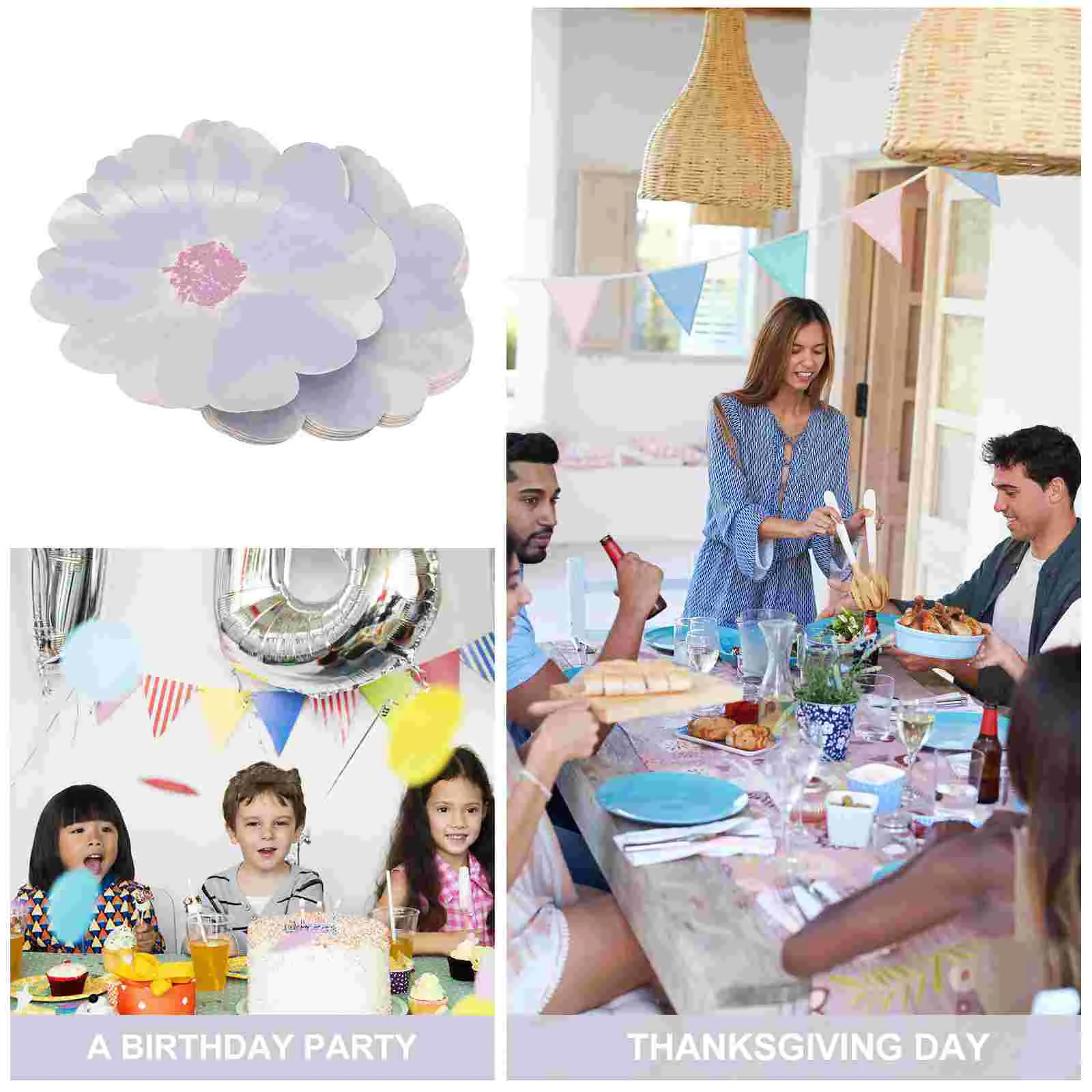 8 Pcs Blue Flower Tableware Disposable Paper Plates Party Catering Trays Dessert Plates Cookie Trays Fruit Candy
