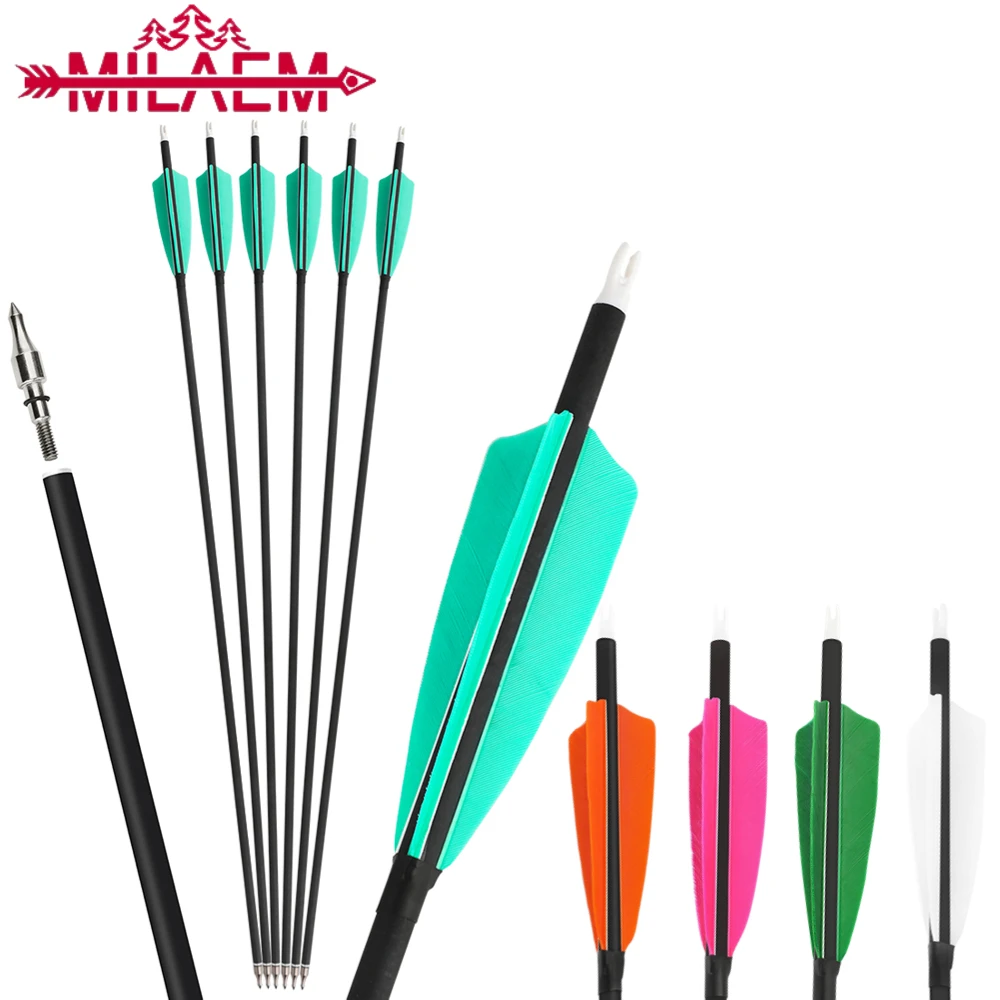 

6pcs 28/30/31inch Archery Arrows Mix Carbon Spine500 with 4inch Turkey Feather Recurve/Compound Bow Hunting Shooting Accessories