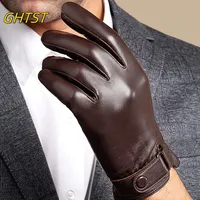 Winter Men Sheepskin Leather Gloves High Quality Keep Warm Touch Screen Windproof Driving gants moto Cycling Gloves Business 1