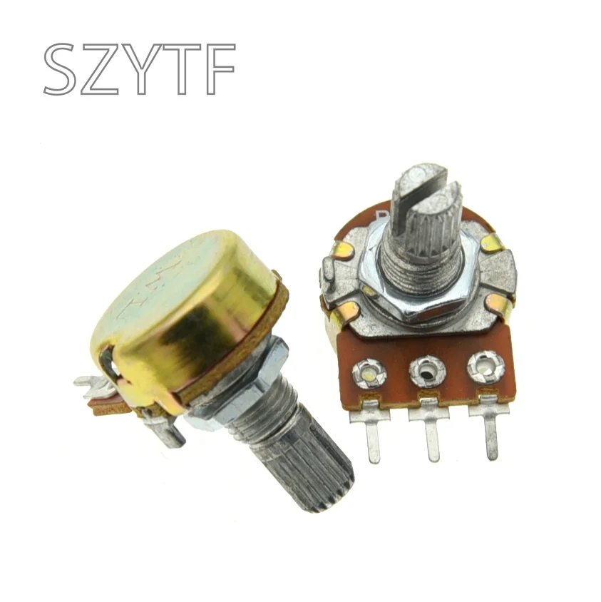 10pcs WH148 Carbon film Potentiometer 15mm Shaft Amplifier Dual Stereo potentiometer 3Pin 1K 2K 5K 10K 20K 50K 100K 500K 1M Ohm