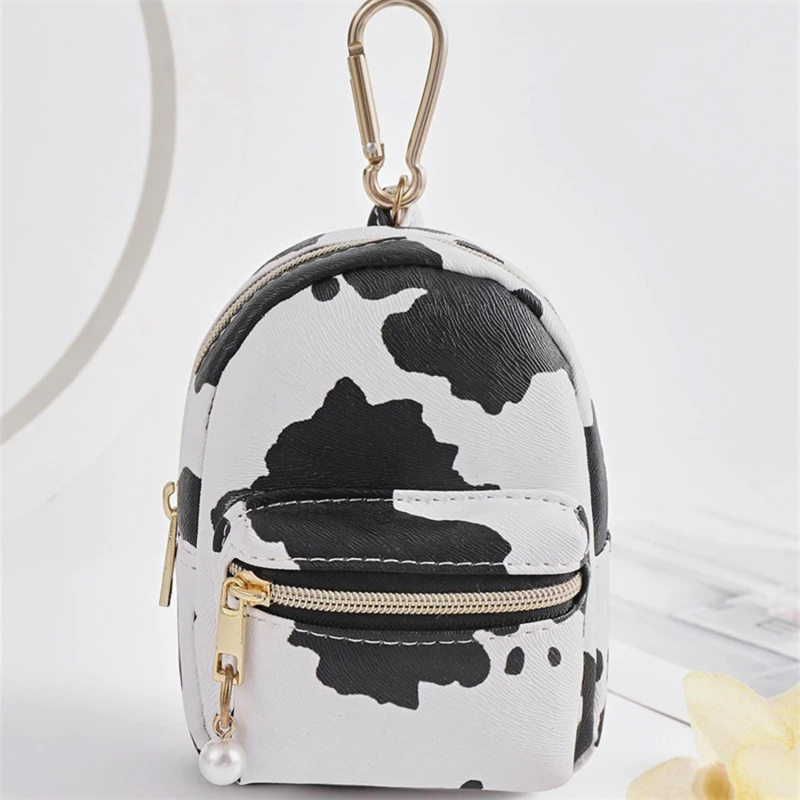 

Миниатюрный рюкзак с коровьим узором, женский маленький кошелек, модные кошельки из искусственной кожи для ключей, милый студенческий чехол для денег и наушников