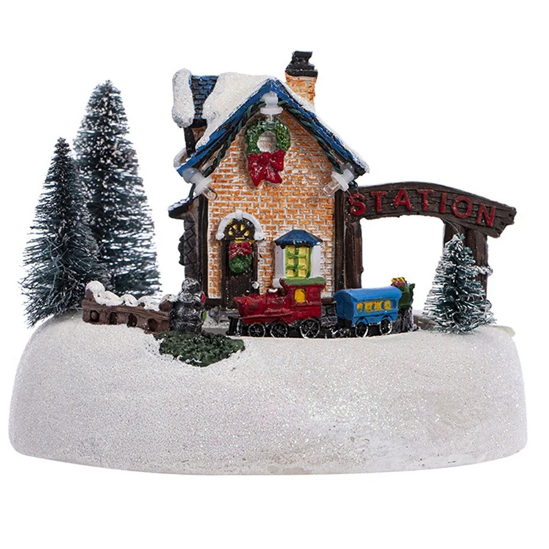 

Christmas LED Light Snow House Village Luminous Ornament Figurine Christmas Decorations Crafts Xmas Decor