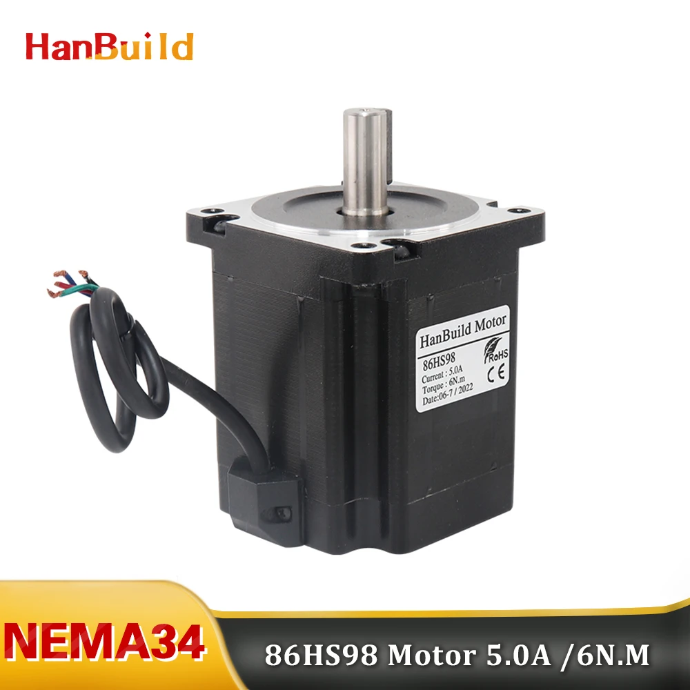 

NEMA34 stepper motor 34HS9850 1.8 degree 4-lead 5A 6N.m 98mm 850Oz-in for 3D printer and engraving milling machine 24V
