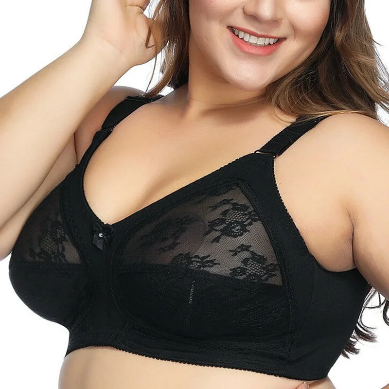 Beauwear Plus Size 36D-46F Women Sexy Bra Unlined Push Up Bras Thin Cup  Floral Lace