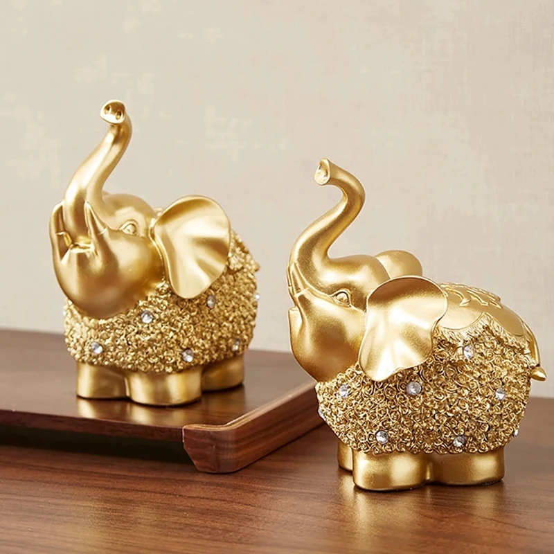 

Gold Feng Shui Figurines For Indoor Animal Statues Home Accessories Living Room Decoration Resin Elephant Ornament