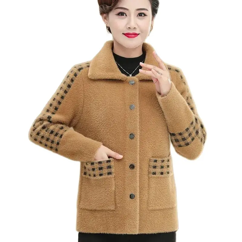 

Lady Autumn Winter ImitationMink Velvet Short Overcoat Loose Temperament Elegant Korean Version Women Woolen Outerwear Tops