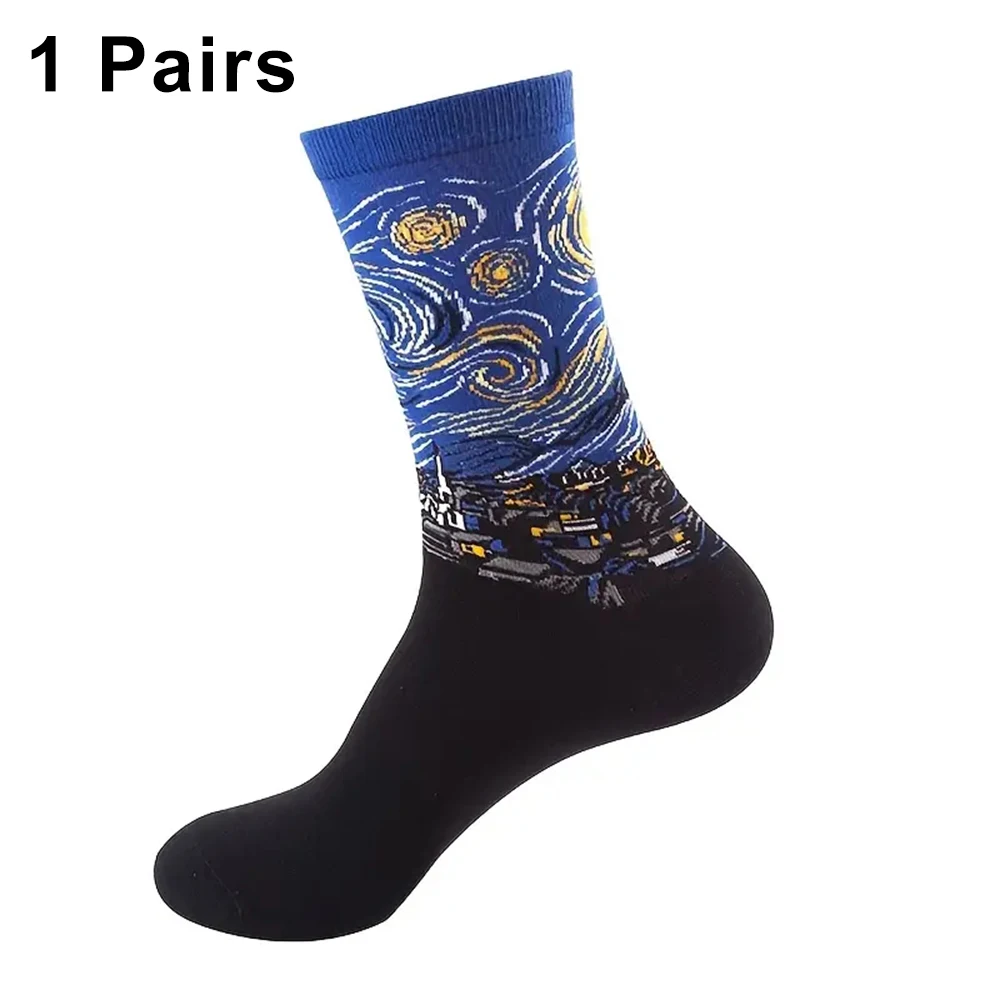 Oil Painting Socks 1 Pair Women Retro Abstract Oil Painting Art Sock Shout Modern Van Gogh Starry Night Happy Oil Painting Comfort Skateboard Socks