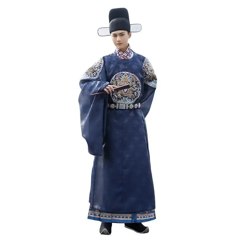 

Hanfu men's Ming Dynasty dragon embroidered round neck gown Couple style red can be used as Chinese wedding dress men's banquet