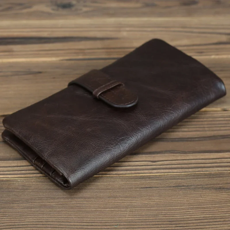 Genuine Leather Long Wallet Real Cowhide Leather Purse for Men and Women