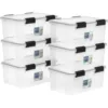 6 Pack, BPA-Free Plastic Gasket Box with Tight Latch and Seal, Stackable Nestable Tote Tub - Clear/Black 1
