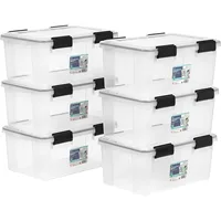 6 Pack, BPA-Free Plastic Gasket Box with Tight Latch and Seal, Stackable Nestable Tote Tub - Clear/Black 1