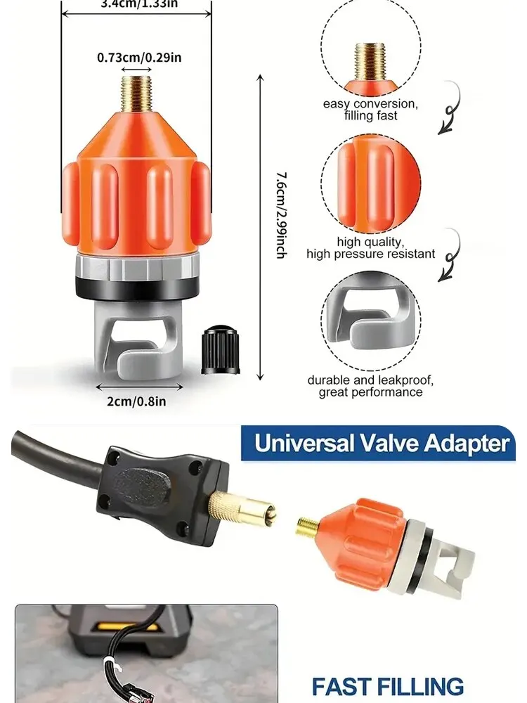 Description Picture 5 of item1pc Inflatable Boat SUP Pump Adaptor Air Pump Converter For Inflatable Kayak Rowing Boat Stand Up Paddle Board Air Valve Adaptor