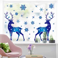 Christmas Window Clings Ornament Snowflake Sticker Glass Window Decoration Sticker Christmas Blue Snowflake Elk Wall Sticker 2