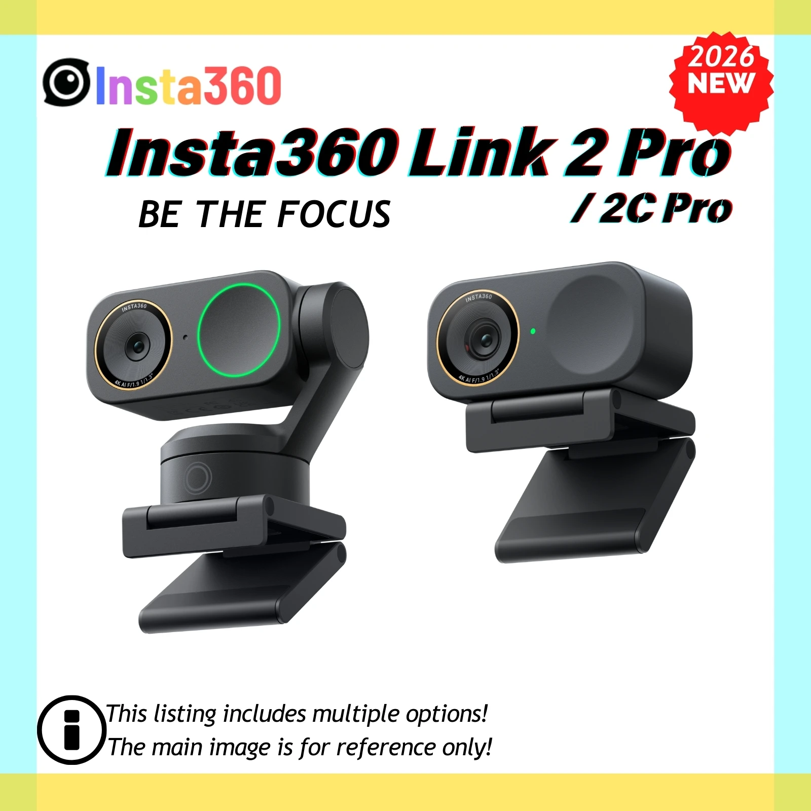 Insta360 Link 2 Pro & 2C Pro Webcam 4K 30fps, AI Tracking, Noise