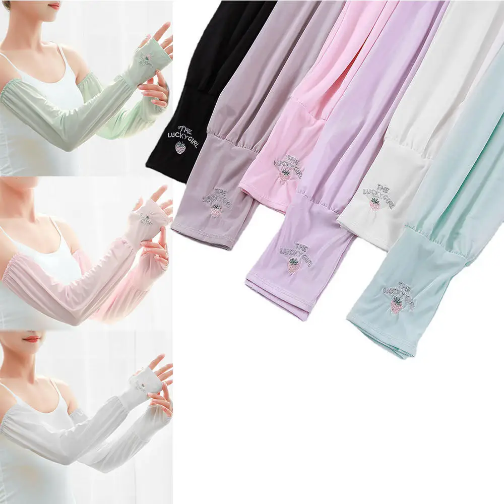 

1pair Of Arm Covers Sunscreen Lace Arm Sleeve Women Arm Cover Fashion Classic Uv Protection Ice Arm Cuffs Fingerless Gloves