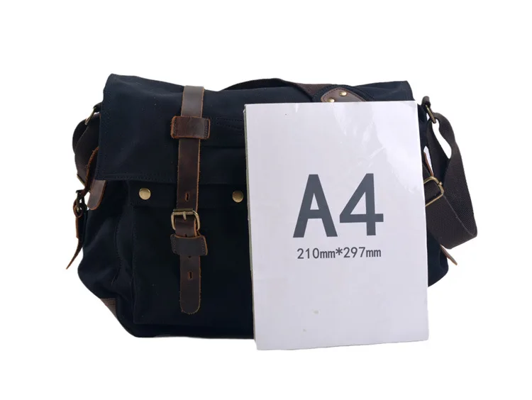 Mens Canvas Leather Messenger Bag - Large Satchel Shoulder Briefcase for Travel and Laptops
