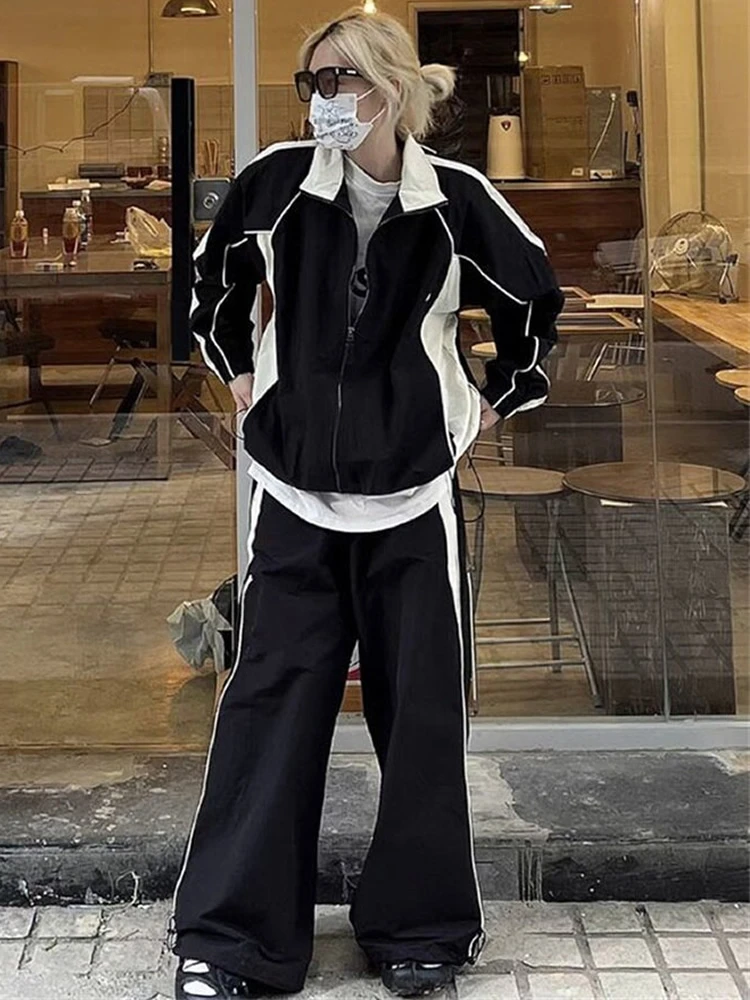 Y2k Women Korean Harajuku 2 Piece Pants Tracksuits Suit Outfits Matching Sets Techwear Windbreak