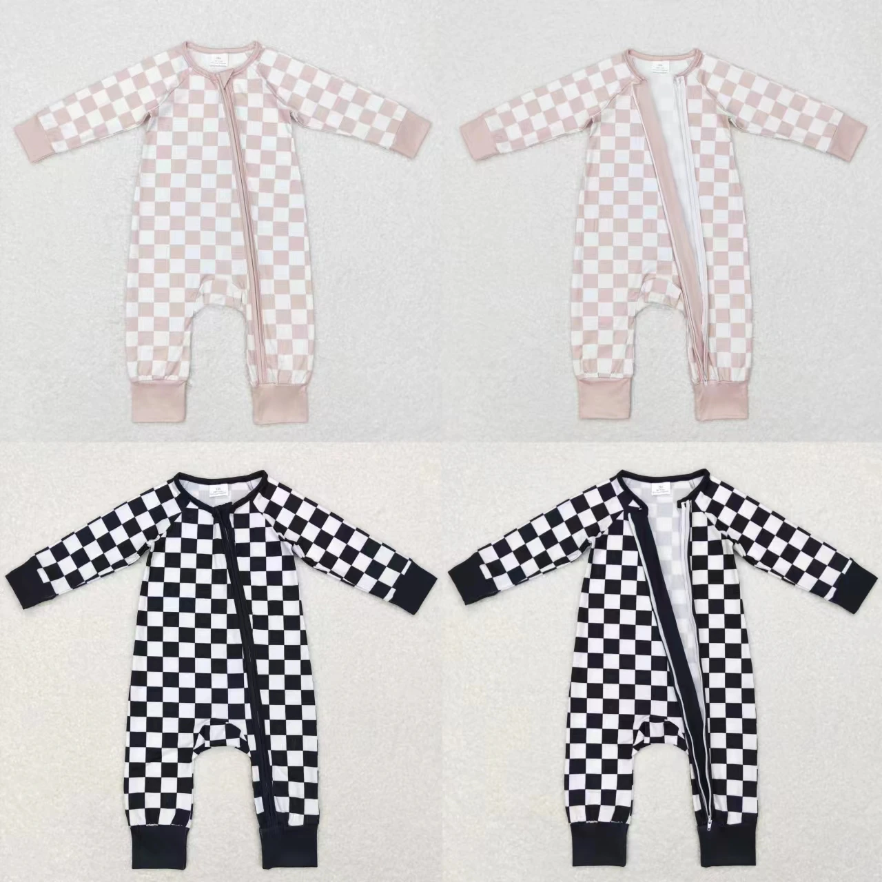 

Оптовая продажа, детский цельный комбинезон для малышей на весну и осень, комбинезон для новорожденных мальчиков и девочек в клетку, синий, розовый комбинезон на молнии с длинными рукавами