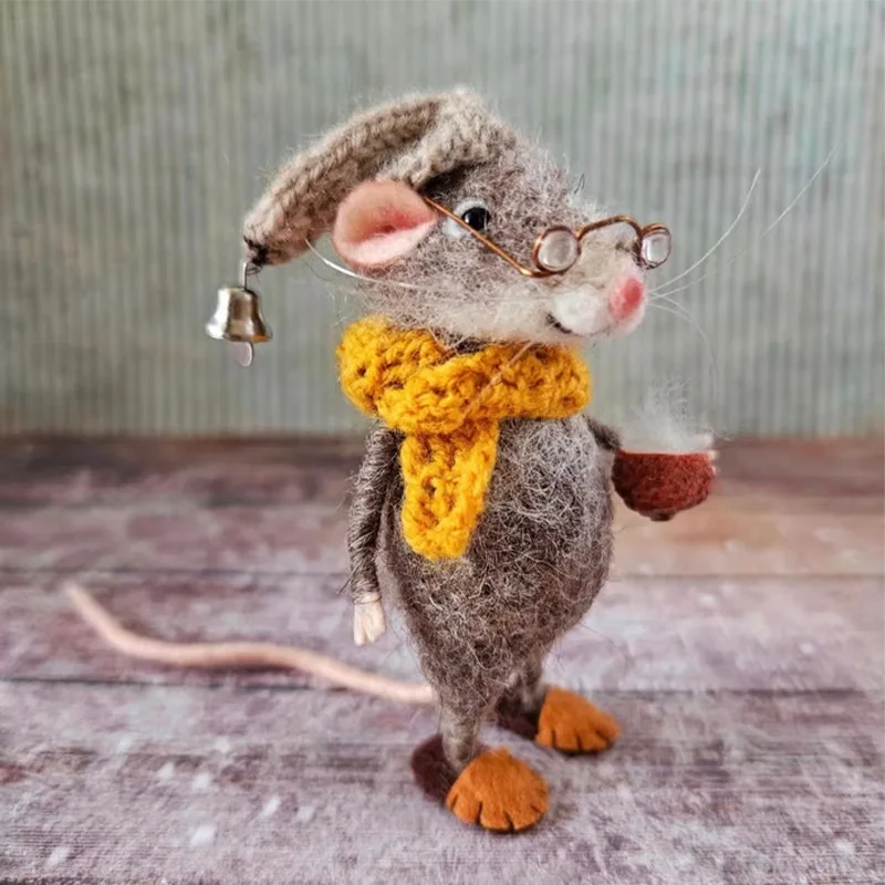 Needle Felted Mouse Christmas Ornament - Handmade Wool Felt Mouse with Scarf, Cute Tree Decoration for Xmas Stocking & Gift Tag
