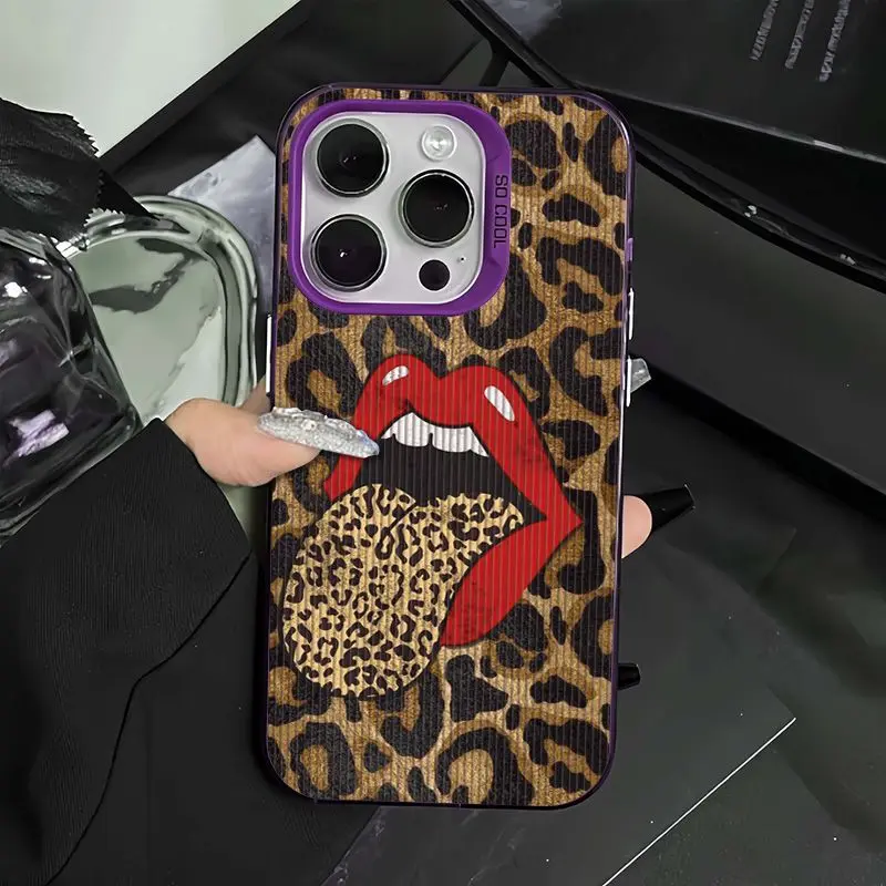 Hot Red Lip Leopard Print Shockproof Phone Case