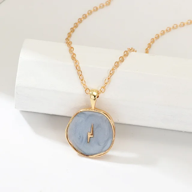 Simple Stars Moon Heart Necklaces Fashion Women Alloy Oril Drip Long Chains Round Love Pendant Necklaces Jewelry For Girls Lover Blue Necklace