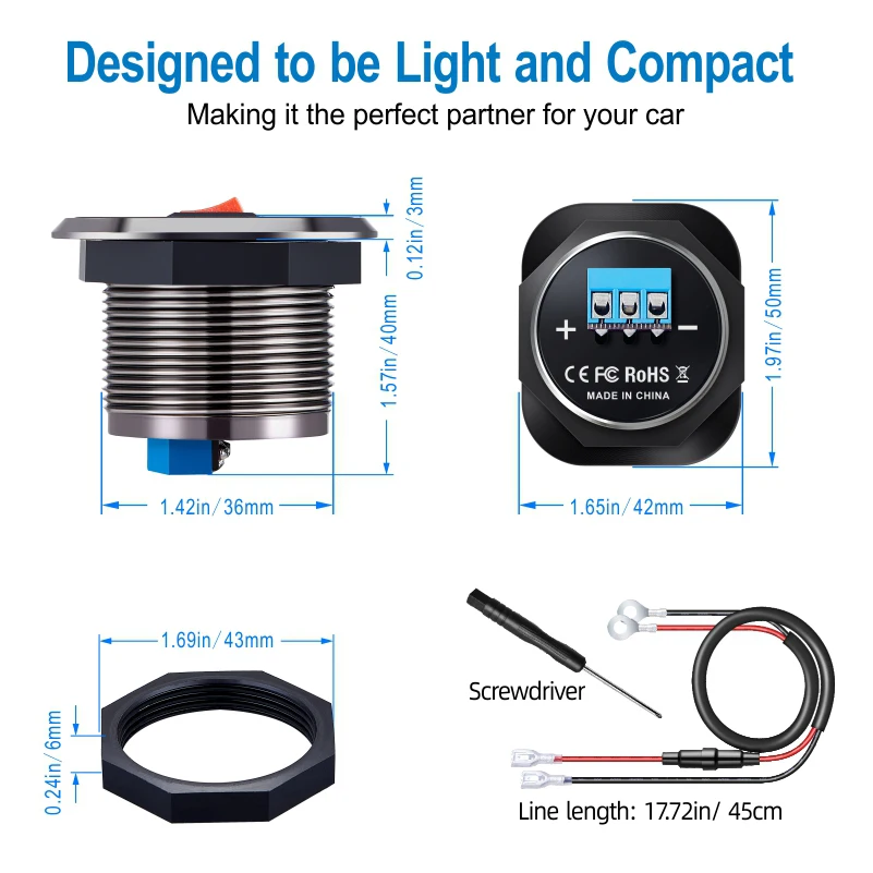 Dual USB Car Charger with PD3.0 & QC3.0, LED Voltmeter, and On/Off Switch