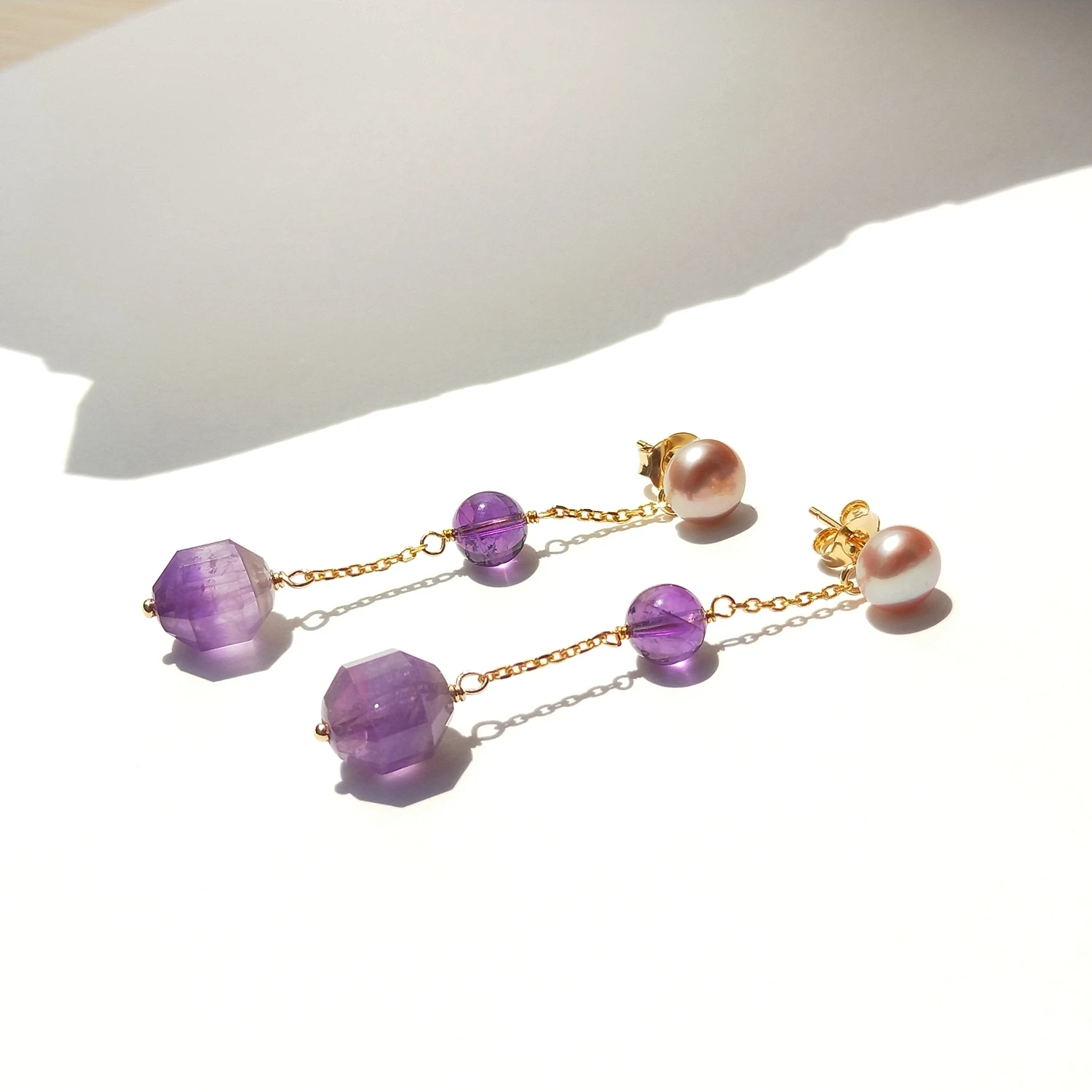 Hum - Pearl, Mother of Pearl and Amethyst Bead Platinum Plated Earring |  Completedworks