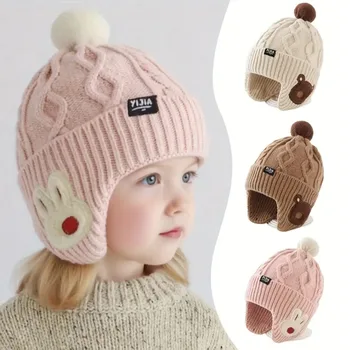 Kids' Winter Hat with Ear Flaps - Soft Warm Knit Beanie for Boys & Girls, -5 Years Comfortable Headwear, Outdoor Playwear 1