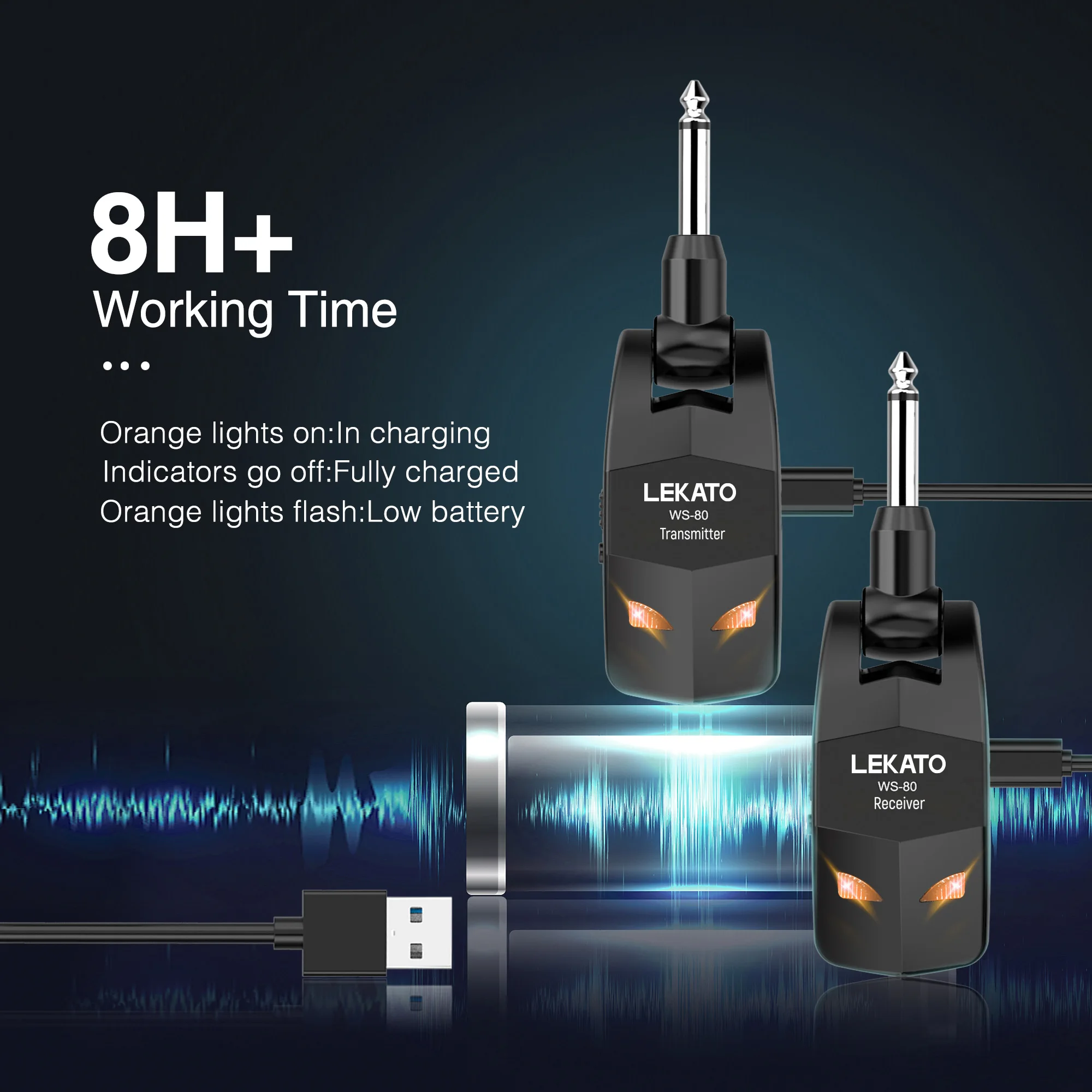 Lekato Wireless Guitar System 2.4Ghz Guitar Transmitter Receiver For Electric Wireless Transmitter Built-In Rechargeable