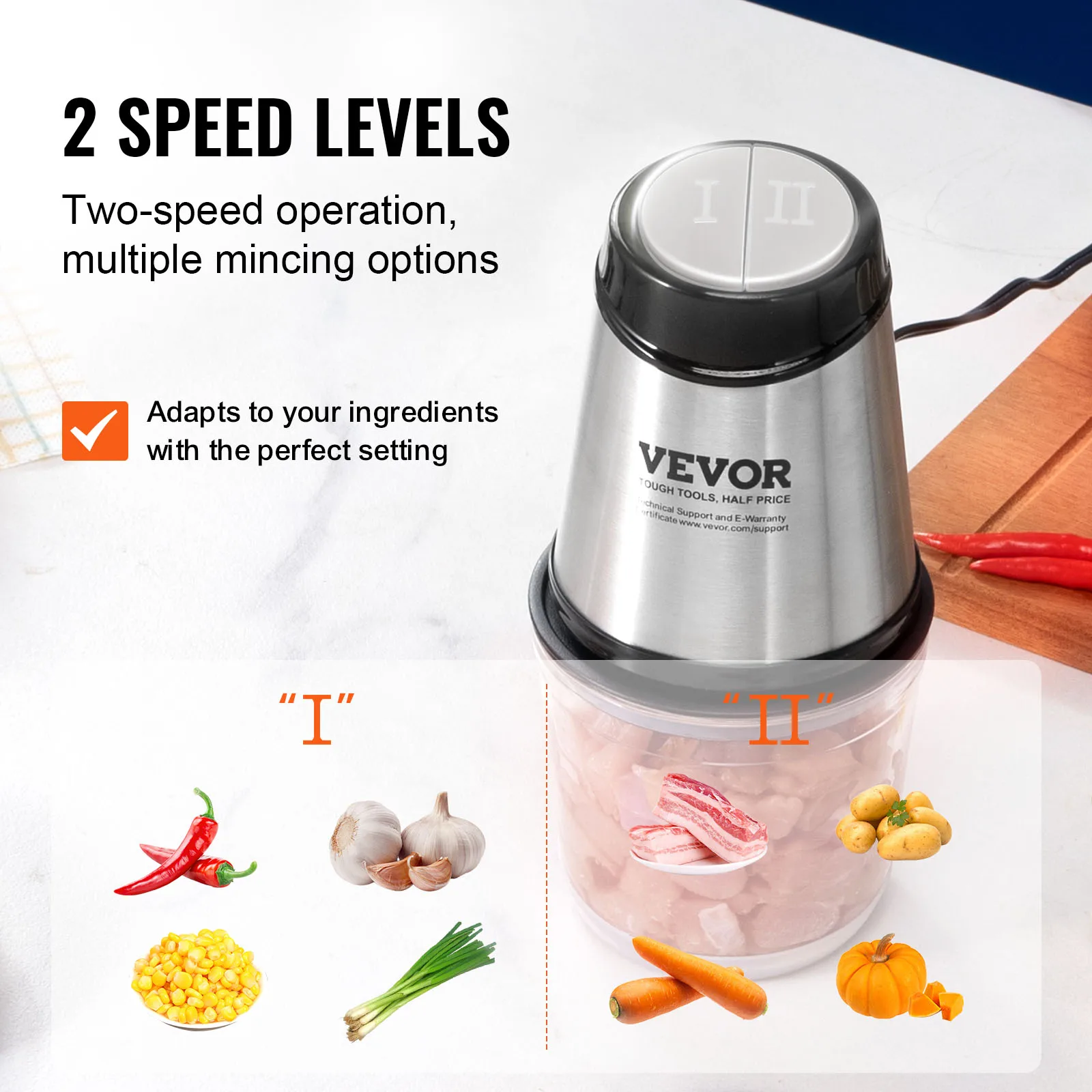 VEVOR Electric Meat Grinder with 4-Wing Stainless Steel Blades,2.5 Cup Glass Bowl, 400W Electric Food Chopper, or Baby Food,Meat 4