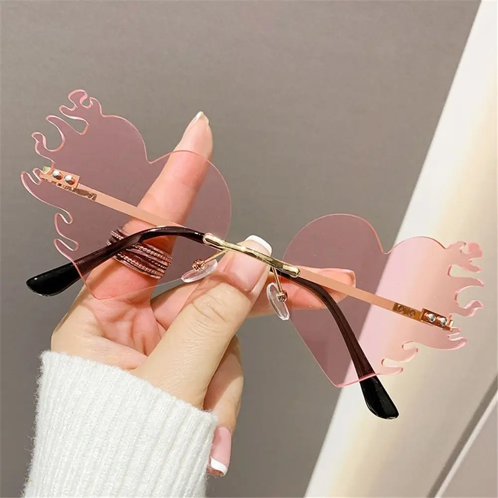 UV400 Protection Fire Heart Shaped Sunglasses Costume Accessories Rimless Party Favor Eyewear Flame Love Sun Glasses