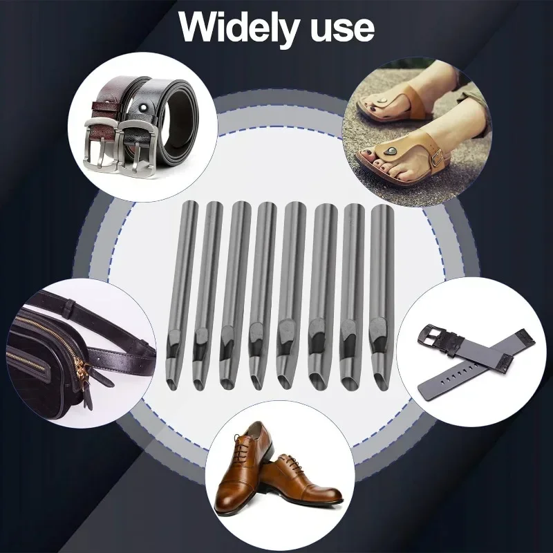 Leather Tools Leather Craft Tools Leather Craft Tool Leather Punches 8 Sizes 2mm-5mm Oval Hole Punch for Leather, Steel Leather Craft Punching Tools for Watch Band, Belt, Leather Crafting