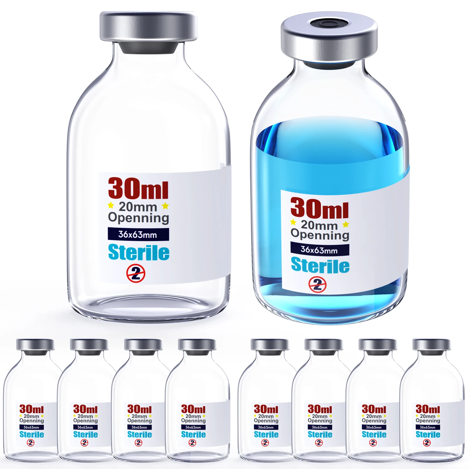 Sterile Empty Vials Silver Aluminum Cap Butyl Rubber Stopper Ks-Tek Sterile Package of 10