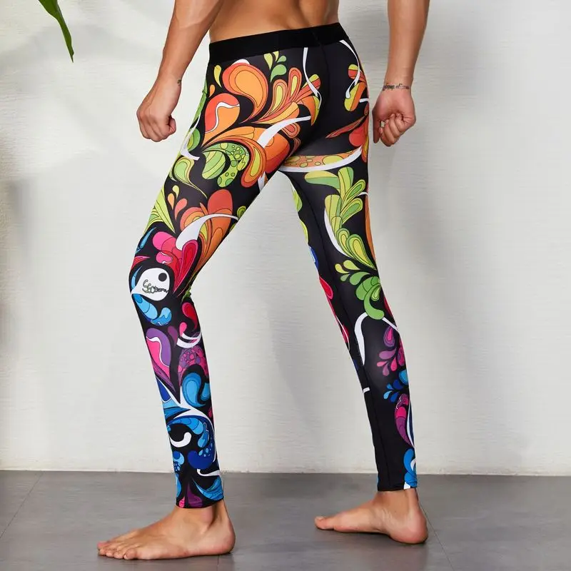 Colorful 3/4 Compression Long Pants Men's Sports Running Tights Basketball Gym Bodybuilding Skinny Leggings Trousers