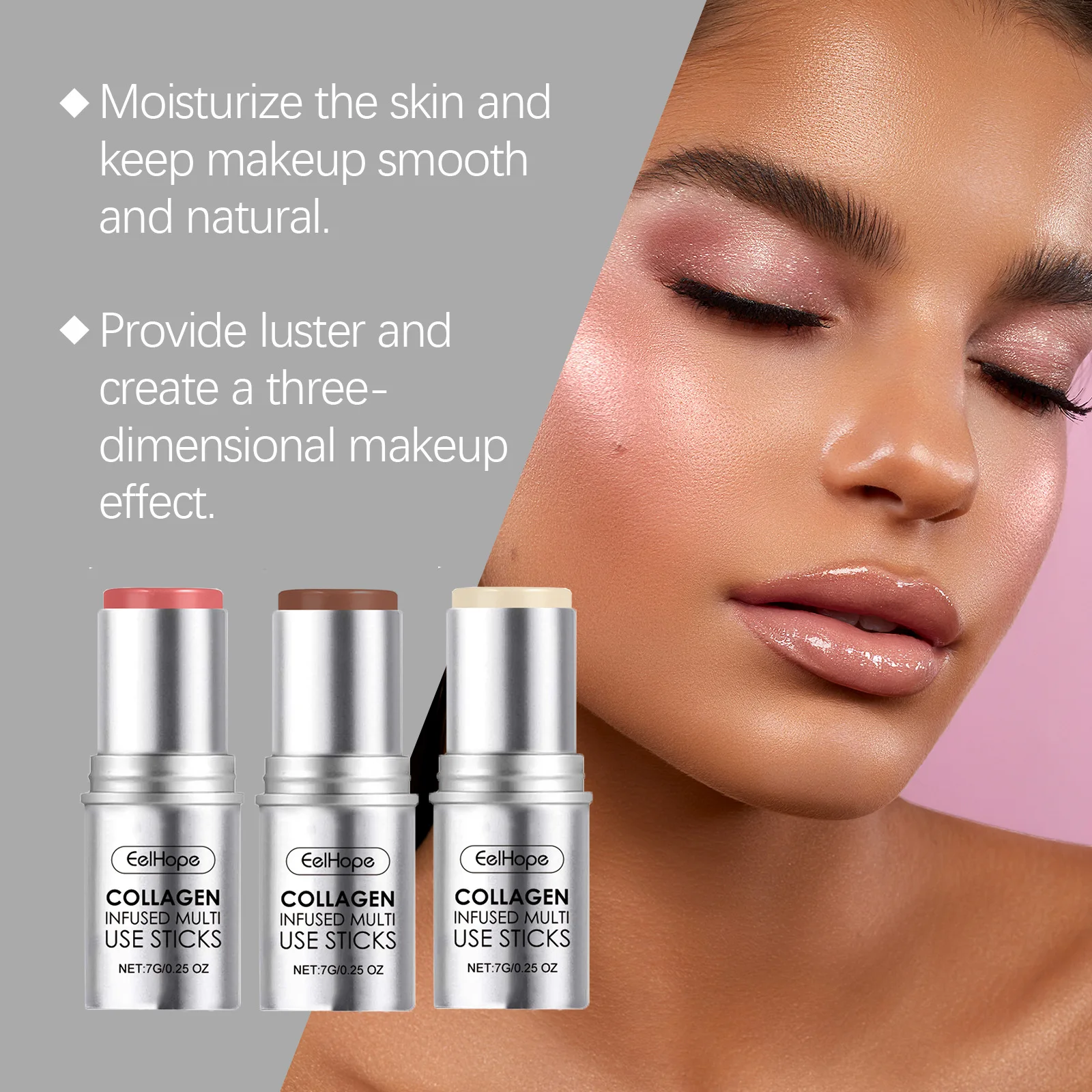 Collagen Multi Blush Stick Silky High Pigment Plumping Moisturing Waterproof Jelly Tint Lightweight Matte Hydrating Blush Makeup 5