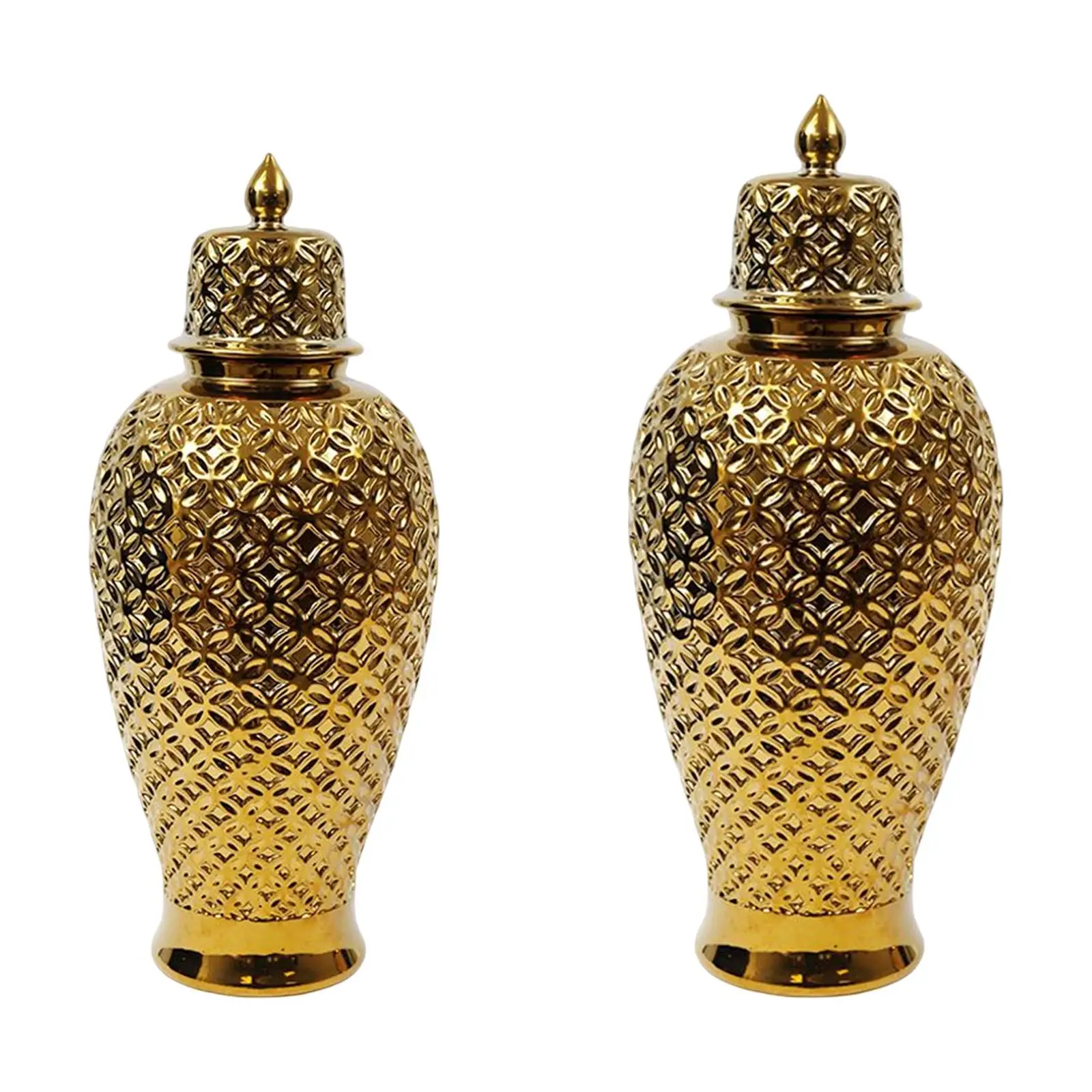 

Oriental Ceramic Ginger Jar with Lid Flower Vase Decorative Jars Collectable Porcelain Jar for Shelf Office Party Decoration