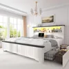 EnHomee Queen Bed Frame with Headboard and Storage, 4 Drawers & LED & USB Bed Frame Queen Size with Storage Farmhouse, Built in 1
