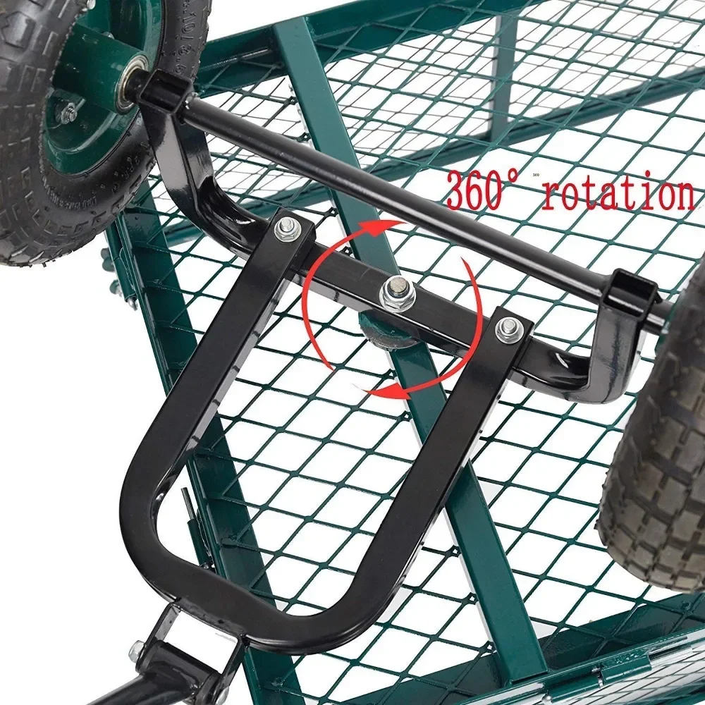 Garden Cart Heavy Duty 550lb Weight Capacity, Mesh Steel Metal Wagon Cart, Yard Cart with 180&deg; Rotating Handle