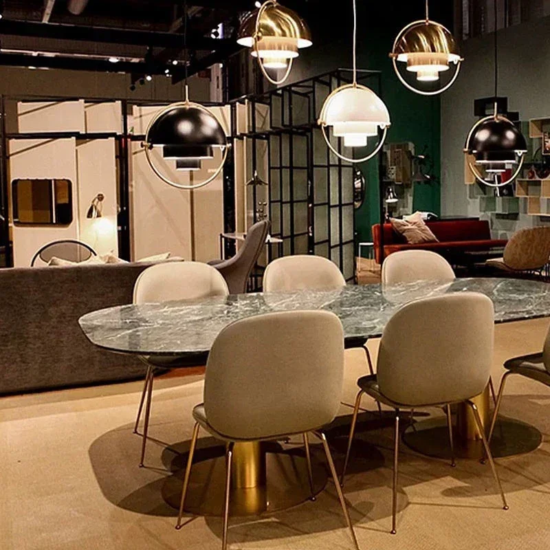 Nordic Danish Design Round Ball Pendant Light and Luxury Iron Art Restaurant LED Pendant Light Bedroom Kitchen Room Decor