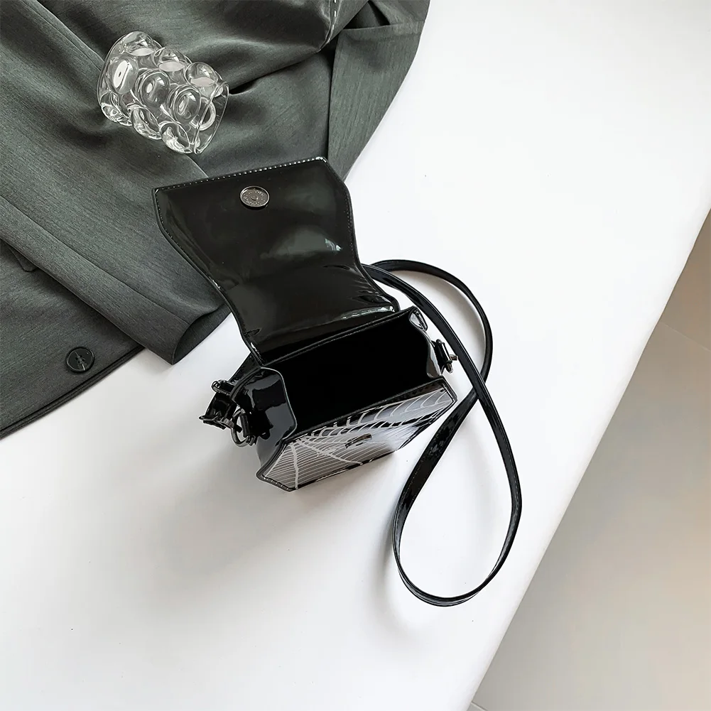 Halloween Bags for Women Gothic Coffin Shape Crossbody Bags Spider Web Pattern Handbag Purses Phone Bag PU Leather Shoulder Bag
